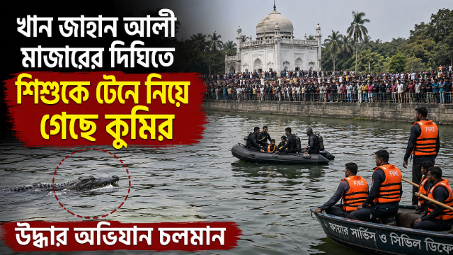 খান জাহান আলী মাজারের দিঘিতে শিশুকে টেনে নিয়ে গেছে কুমির, উদ্ধার অভিযান চলমান